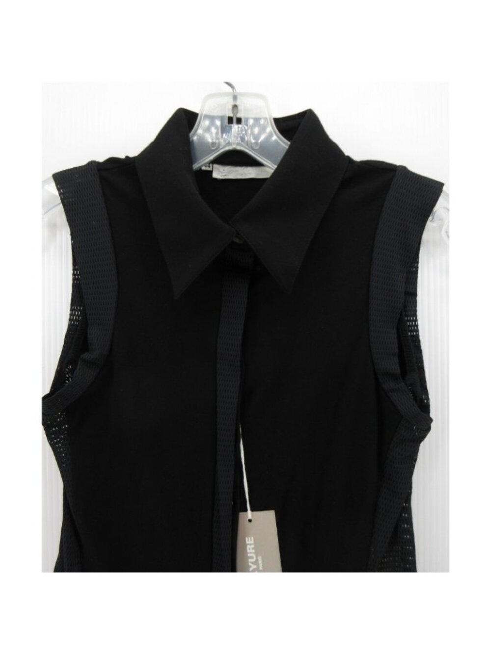 Rayure Top 44 Blouse Tank Button Up Sport Chic Mesh Trim US 12 NEW - Picture 2 of 12
